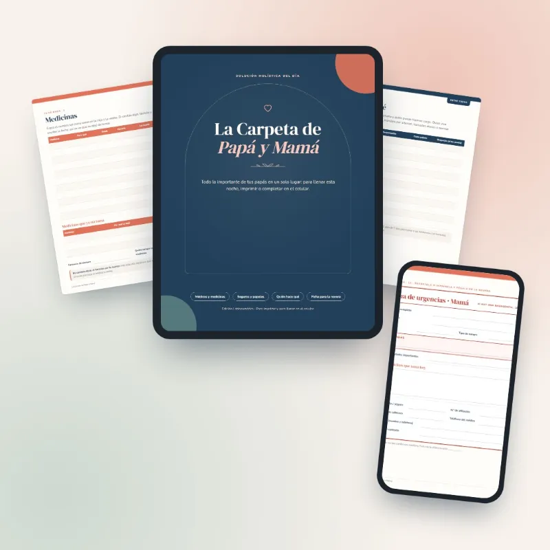 Páginas reales de la carpeta en tablet, celular y hojas